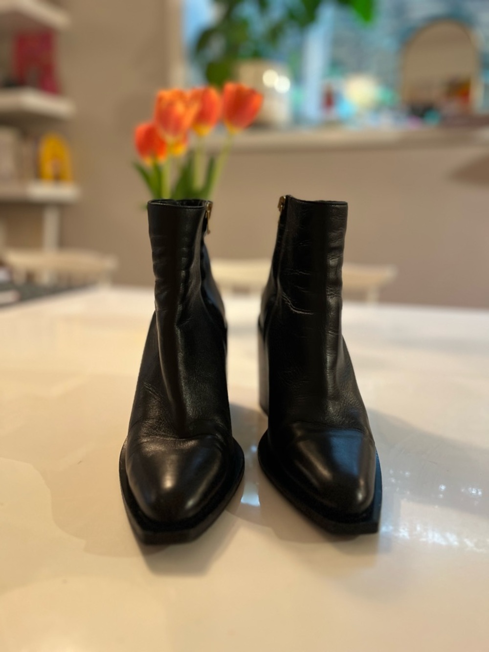 Marni Black Leather Square-Toe Ankle Boots with Block Heel - Picture 2 of 10